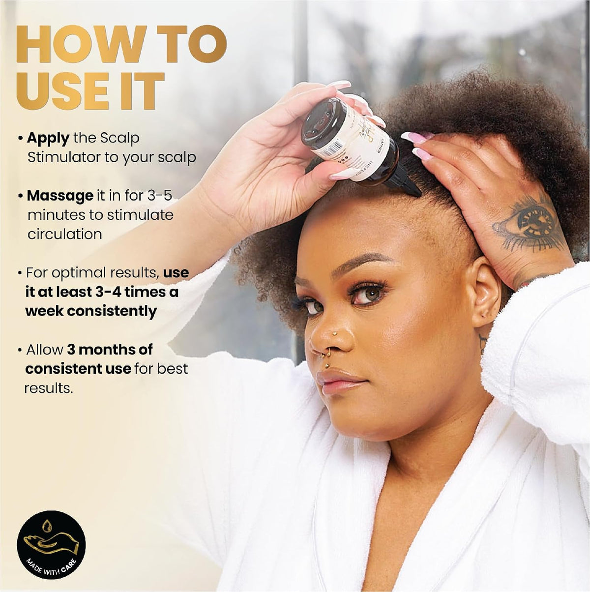 BASK & LATHER Scalp Stimulator Hair Growth Oil, Cold Pressed Mint and Rosemary Blend with Grapeseed for Hair Growth, Organic Natural Leave in, All Hair Types, 2 Fl Oz