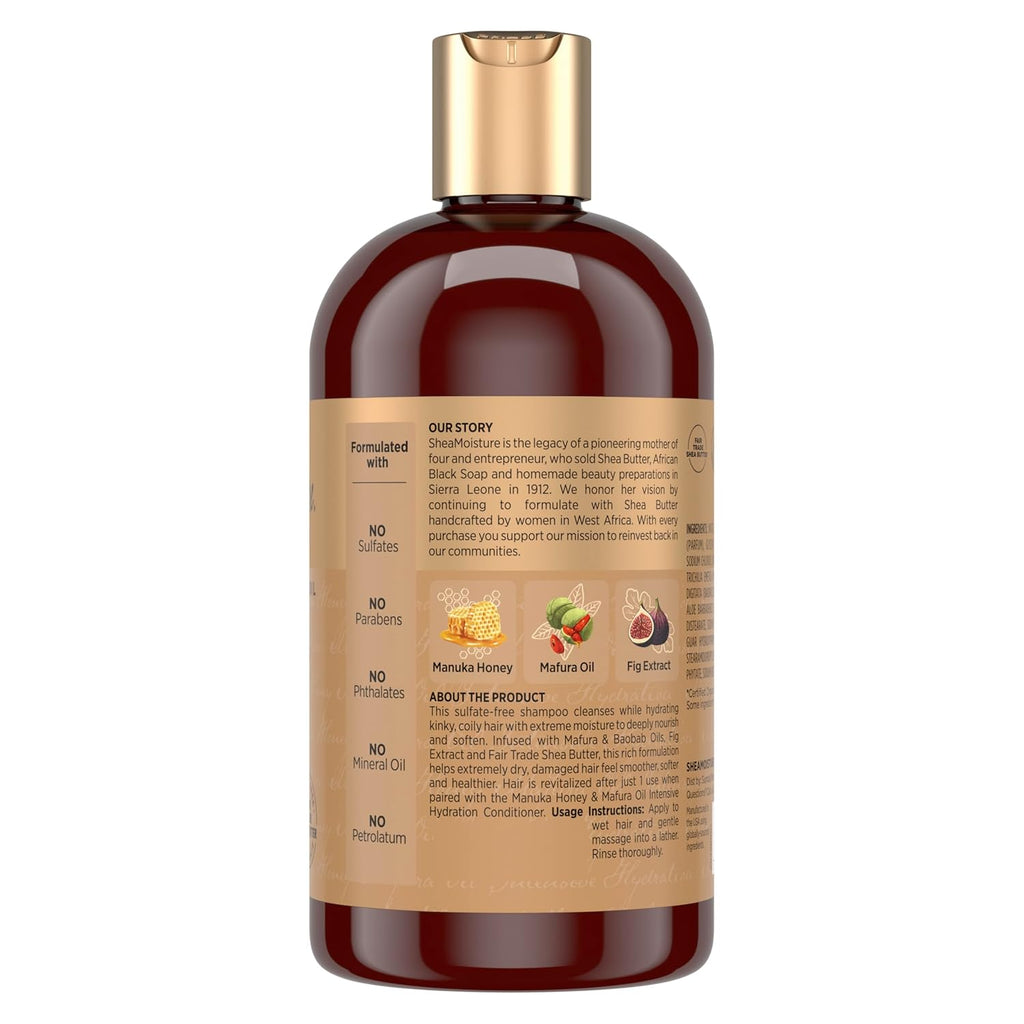 Shea Moisture Intensive Hydration Shampoo for Dry, Damaged Hair Manuka Honey and Mafura Oil Sulfate-Free 13 oz