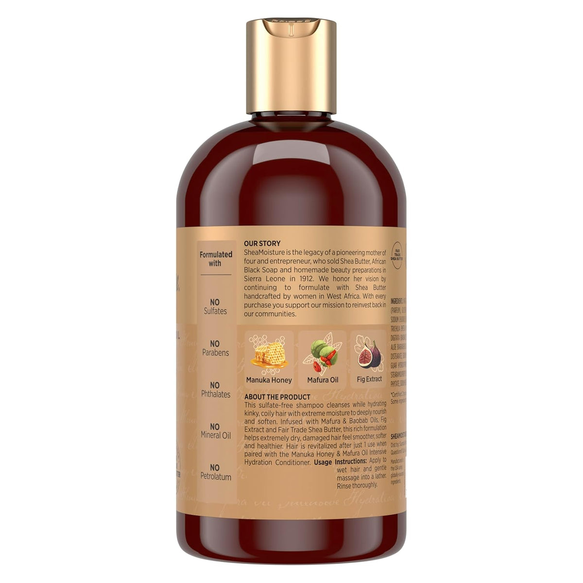 Shea Moisture Intensive Hydration Shampoo for Dry, Damaged Hair Manuka Honey and Mafura Oil Sulfate-Free 13 oz