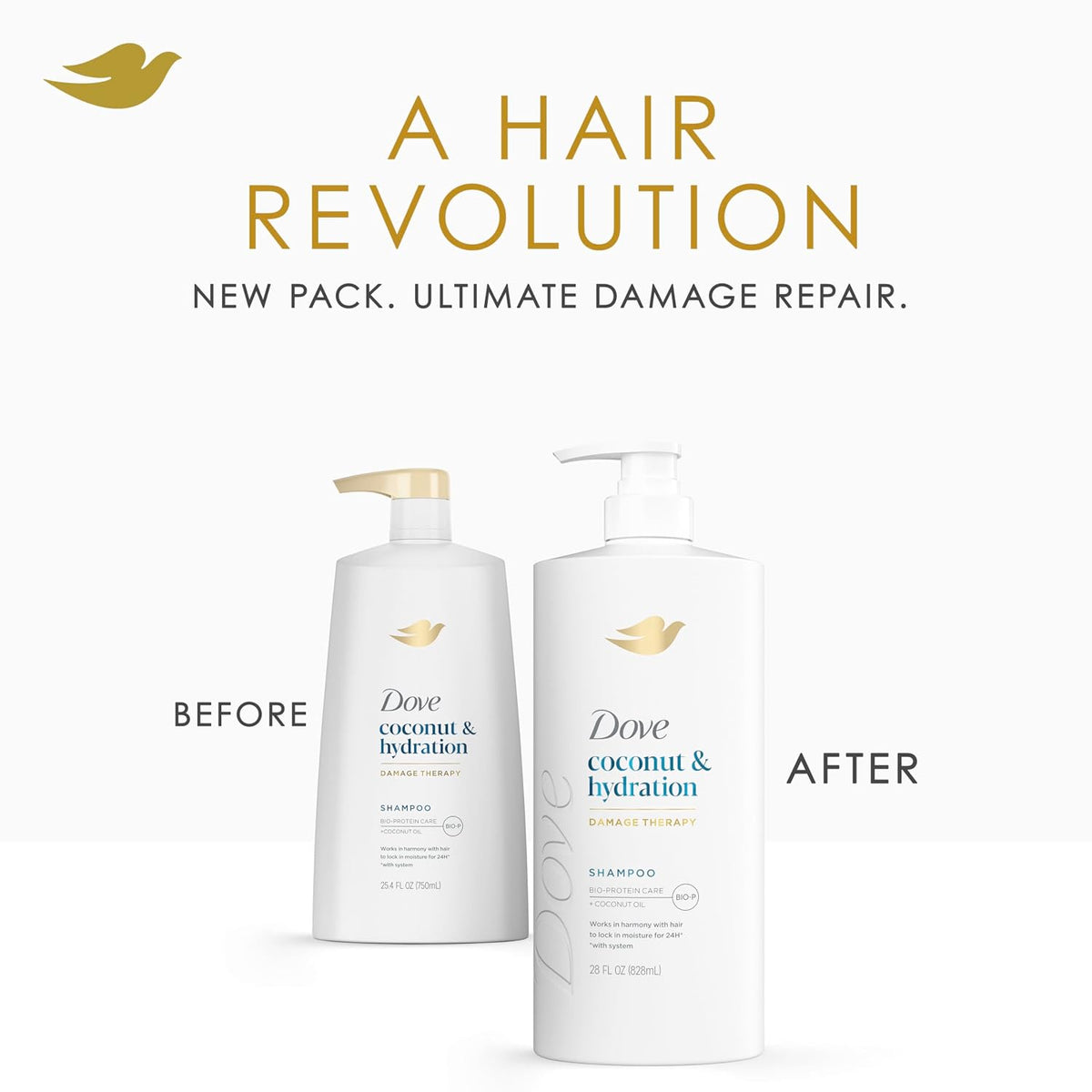 Dove Shampoo Coconut & Hydration for Dry Hair with Bio-Protein, 28 Fl Oz