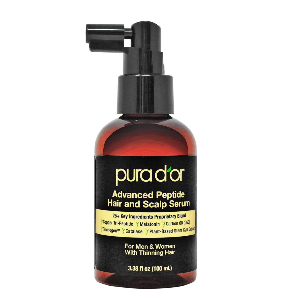 PURA D'OR Hair Thinning Therapy Energizing Scalp Serum 4oz w/Copper Tripeptide, Biotin, Caffeine, Plant Stem Cell, Catalase & DHT Balance, Rosemary Green Tea Leaf Extract, All Hair Types, Men Women