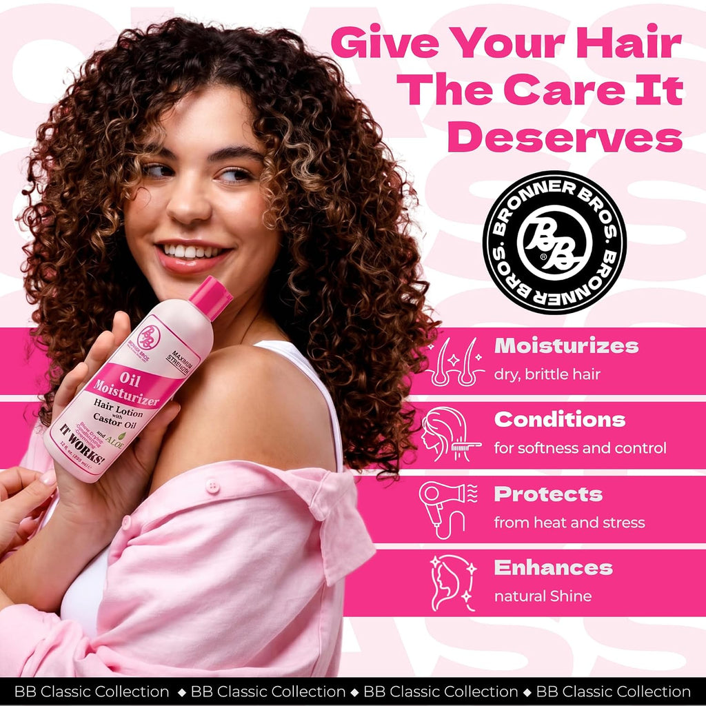 Bronner Bros Oil Moisturizer Hair Lotion with 10,000mg Castor Oil, 12 oz