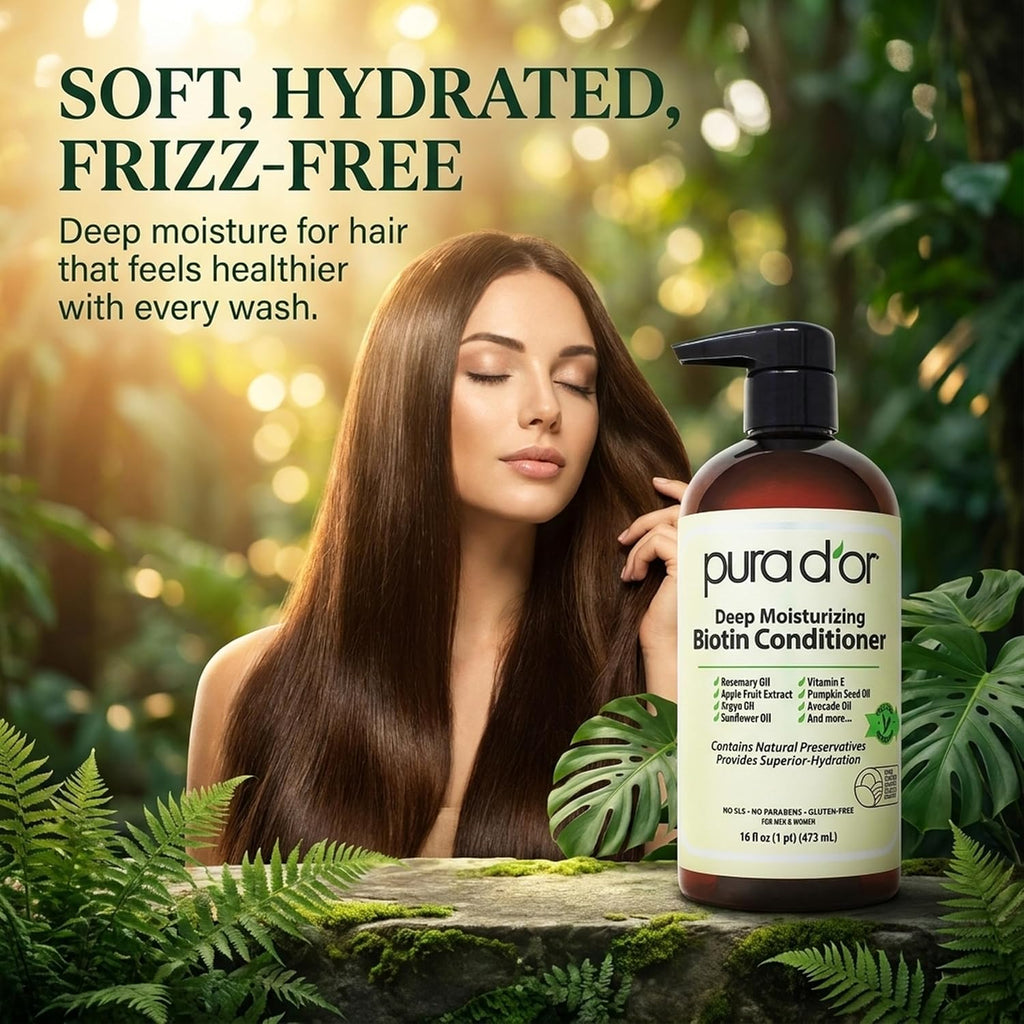 PURA D'OR Deep Moisturizing Biotin Conditioner for Dry, Damaged Hair, 16oz