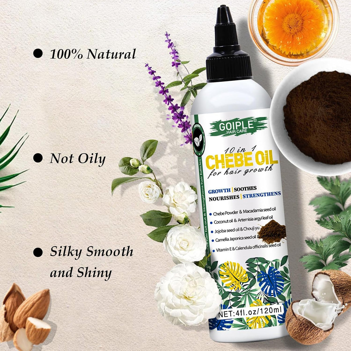 WOZUTUNT 4 FL OZ Natural Chebe Hair Oil for Hair Growth, Moisturizer for Scalp, for All Hair Types