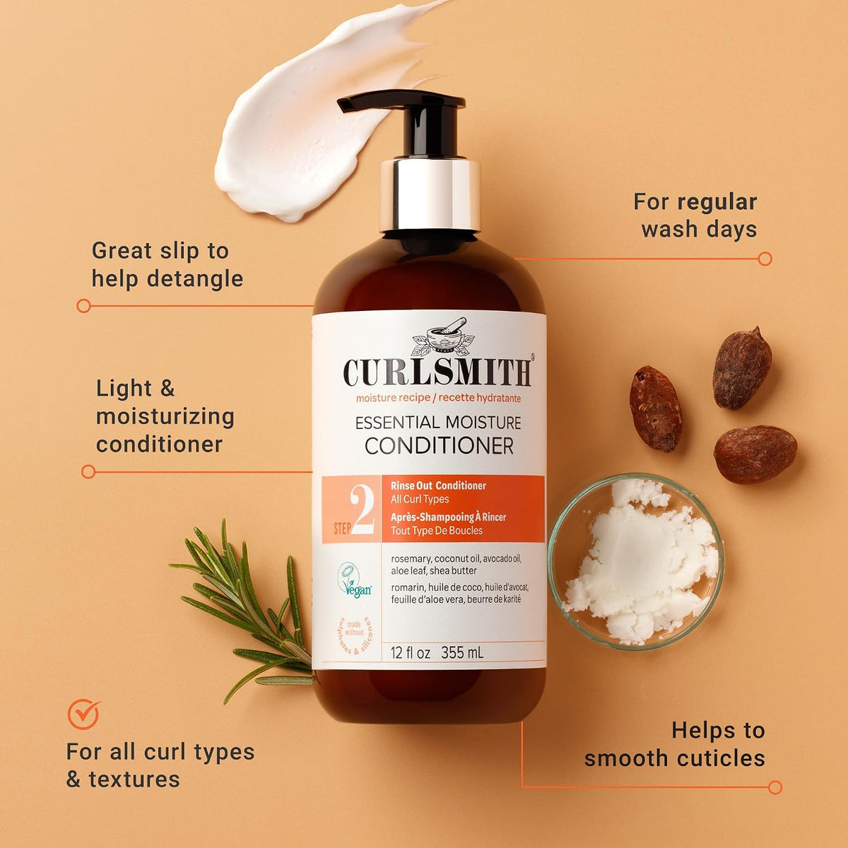 CURLSMITH Essential Moisture Conditioner - Hydrating Conditioner for Curly Hair, Lightweight and Softening, For All Curl Types, Vegan & Cruelty Free