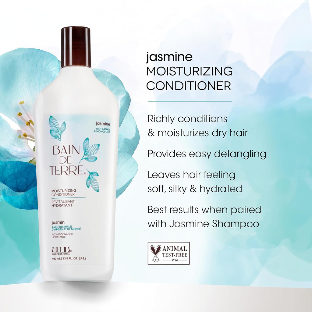 Bain de Terre Jasmine Moisturizing Conditioner, Rich Hydration for Dry Hair, with Argan & Monoi Oils, Paraben-Free, Color-Safe, Vegan