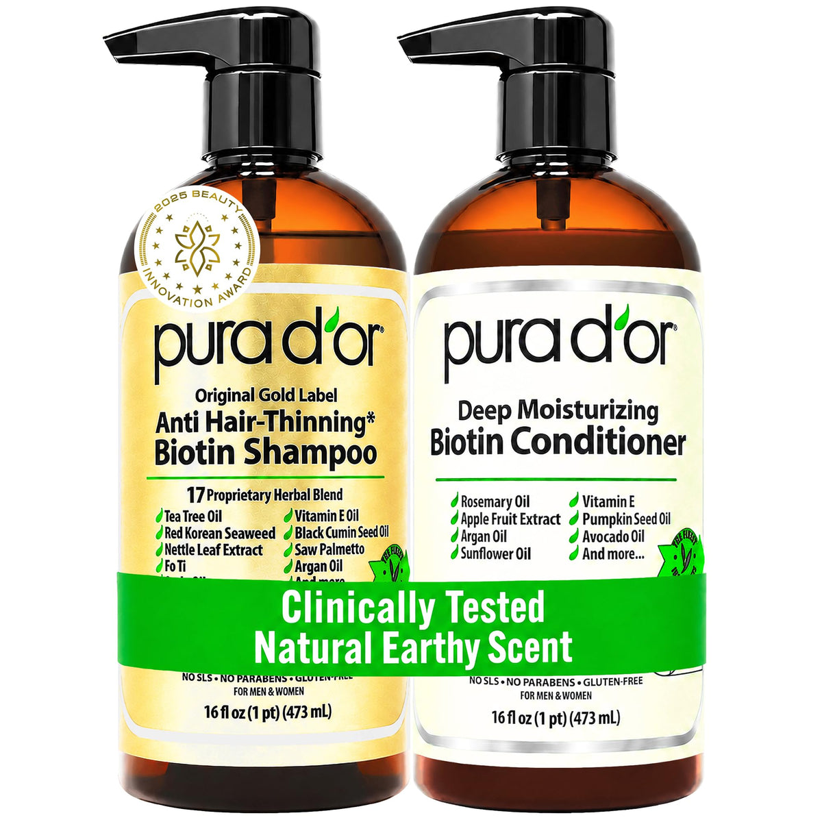 PURA D'OR Deep Moisturizing Biotin Conditioner for Dry, Damaged Hair, 16oz