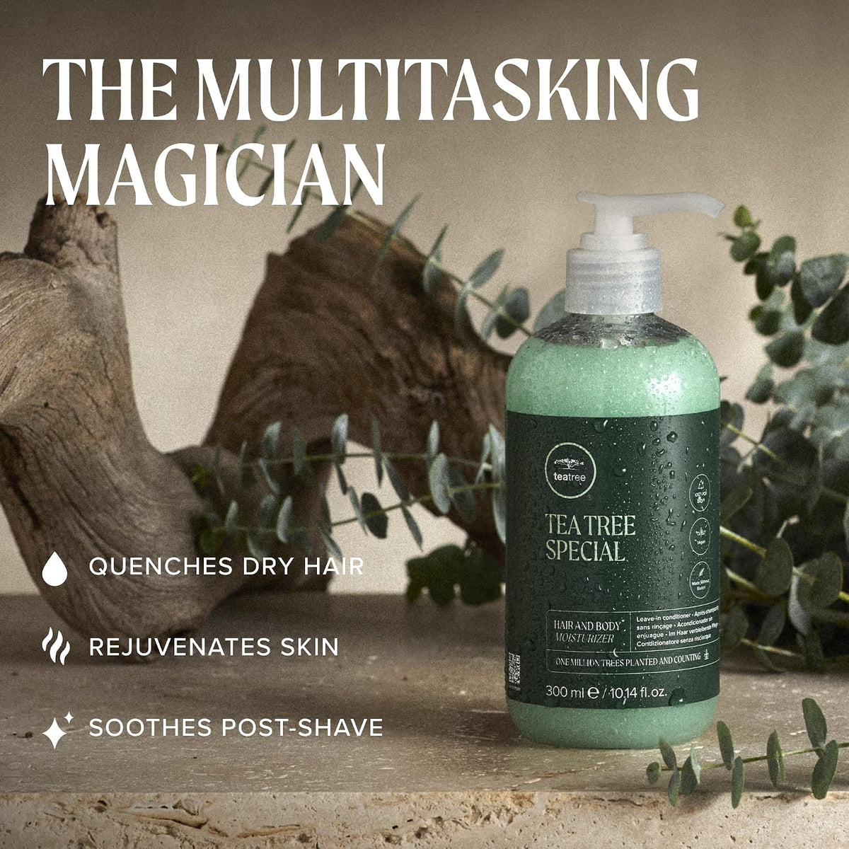 Tea Tree Hair and Body Moisturizer Leave-In Conditioner, Body Lotion, After-Shave Cream, For All Hair + Skin Types