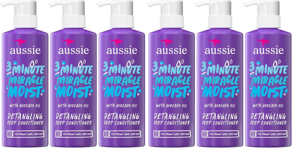 Aussie 3 Minute Miracle Moist Deep Conditioner for Dry Hair, Avocado & Jojoba Oil, Safe for Color Treated Hair, Nourishing Hydration, Silky Shine, Paraben-Free, 16 Fl Oz Each, Triple Pack