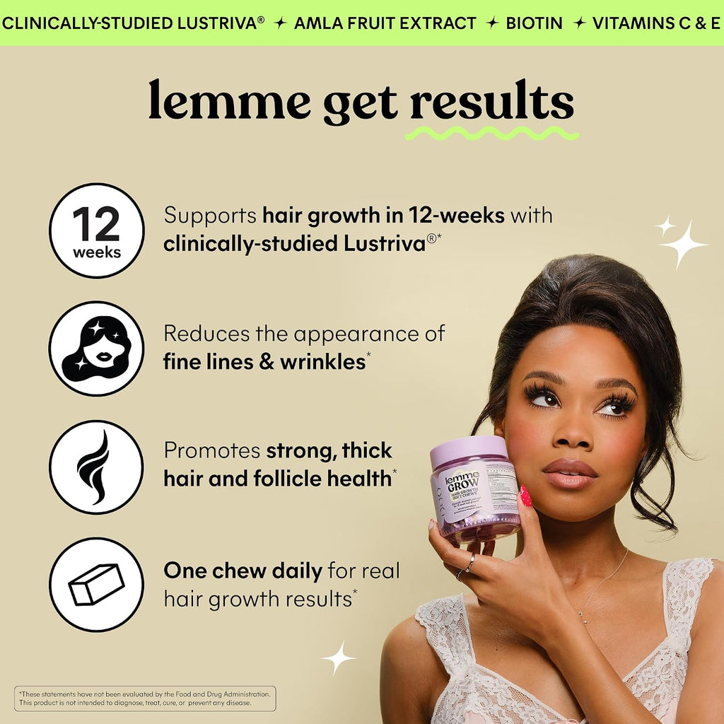 Lemme Grow Hair Growth Booster Soft Chews w/Vitamins, 30-Day Supply