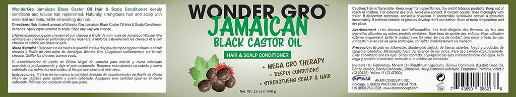 Jamaican Black Castor Oil Hair Grease Styling Conditioner, 12 fl oz - Great for Strengthening - Mega Hair Growth Therapy by Wonder Gro