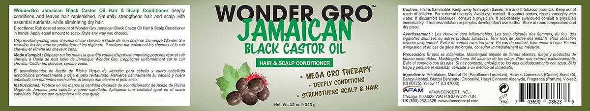 Jamaican Black Castor Oil Hair Grease Styling Conditioner, 12 fl oz - Great for Strengthening - Mega Hair Growth Therapy by Wonder Gro
