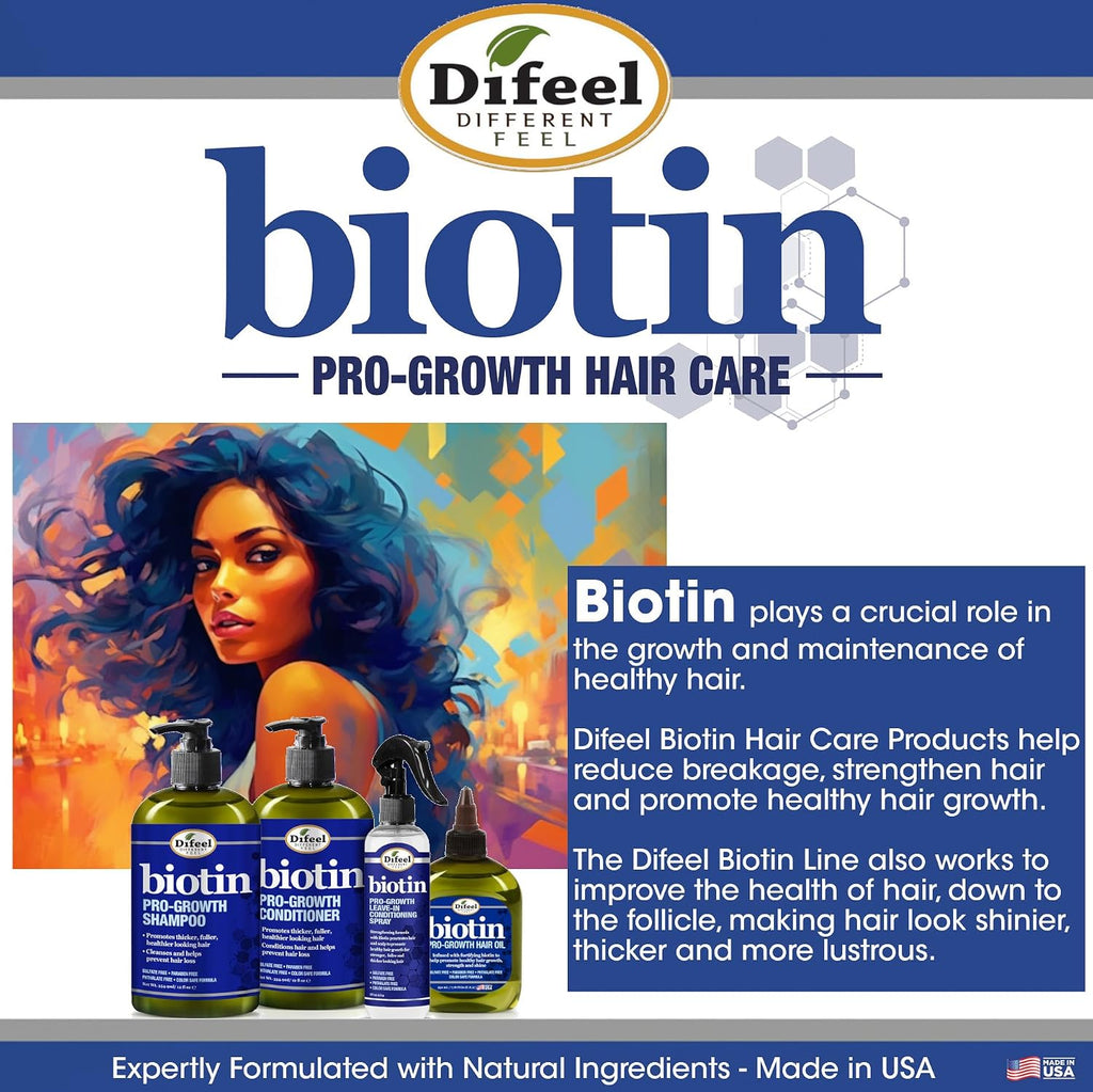 Difeel Biotin Pro-Growth Hair Oil Blend, 8 oz – Strengthens & Helps Reduce Breakage, Supports Thicker-Looking Hair, Lightweight Nourishing Formula, Made in USA