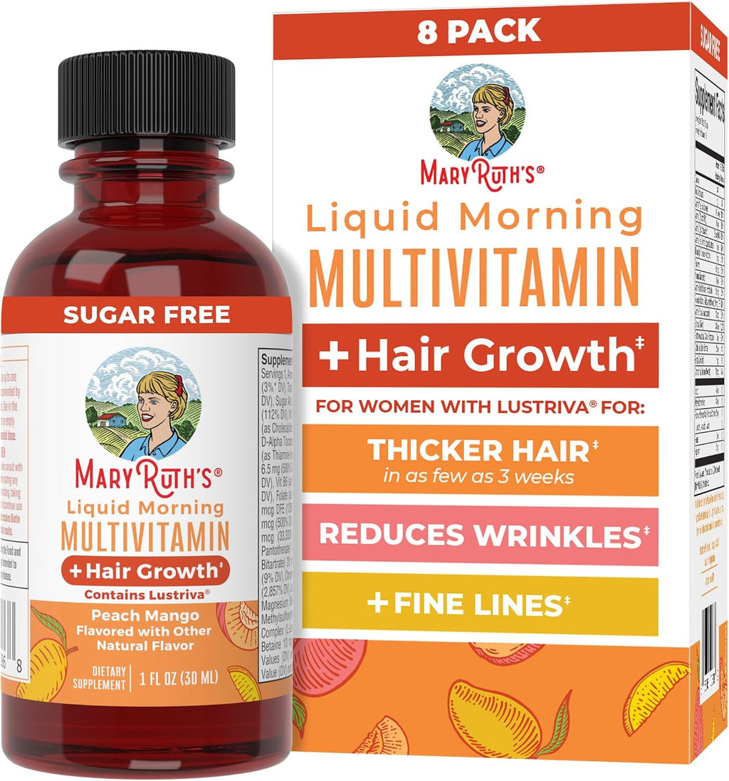 MARYRUTH'S Liquid Multivitamin + Hair Growth Travel Pack, 1 Fl Oz, 8 Pack