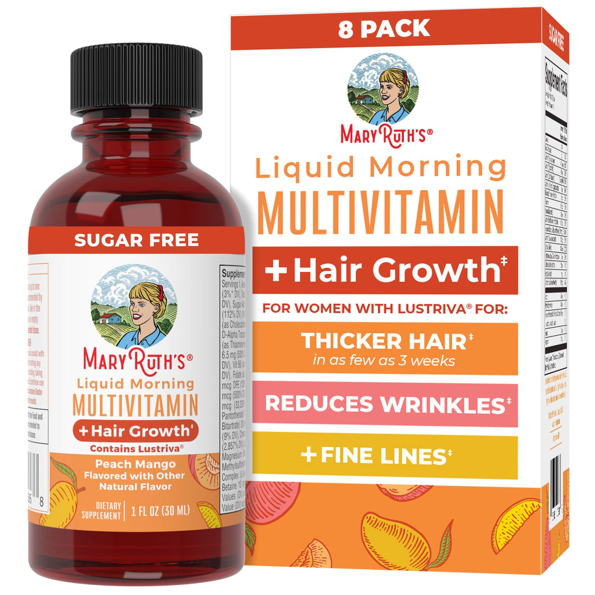 MARYRUTH'S Liquid Multivitamin + Hair Growth Travel Pack, 1 Fl Oz, 8 Pack