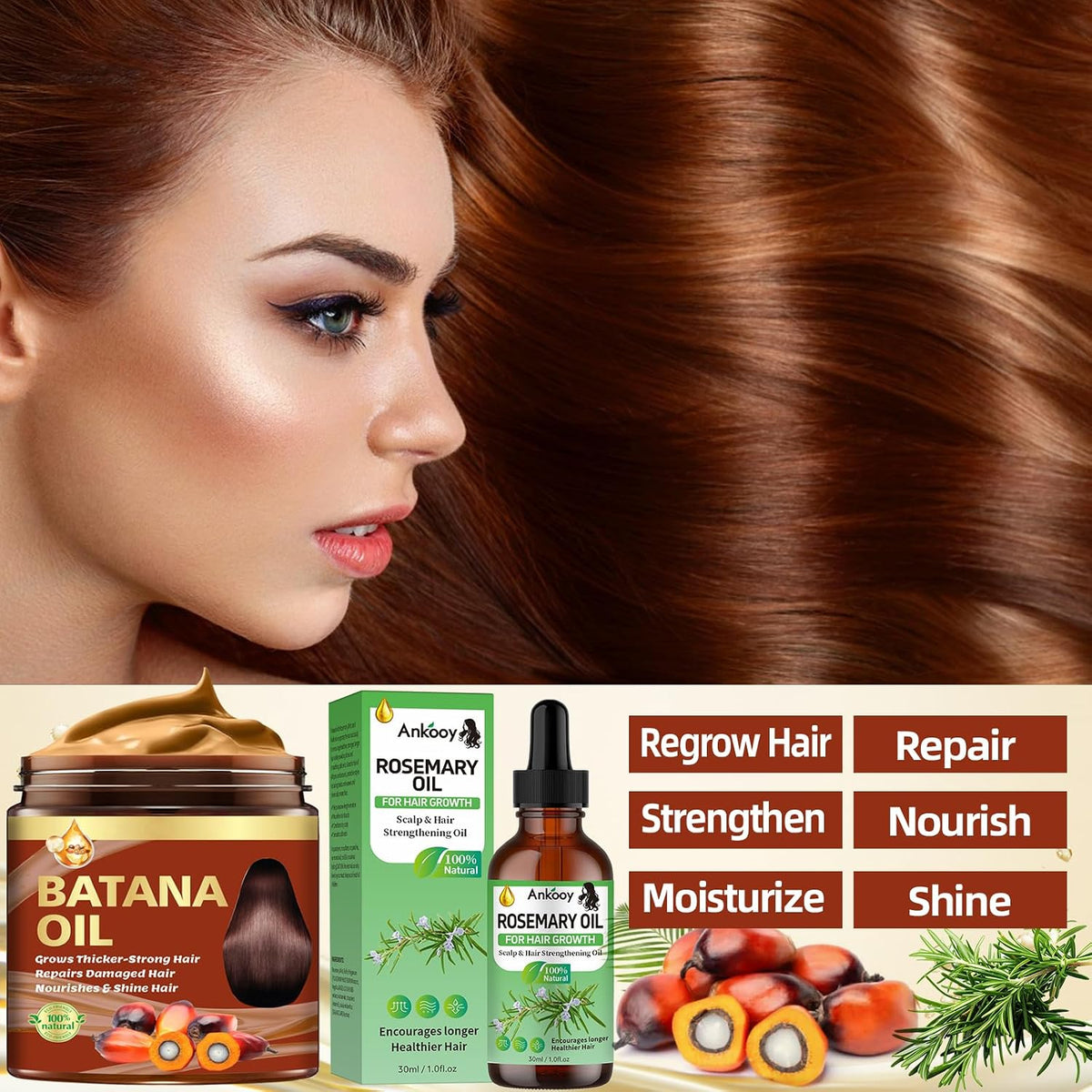 Batana Oil for Hair Growth & Rosemary Oil for Hair Growth,Raw Batana Hair Mask Rosemary Hair Growth Serum,Hair Oil for Dry Damaged Hair,Promotes Hair Thickness for Men Women