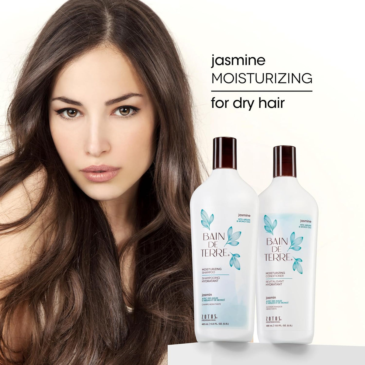 Bain de Terre Jasmine Moisturizing Conditioner, Rich Hydration for Dry Hair, with Argan & Monoi Oils, Paraben-Free, Color-Safe, Vegan