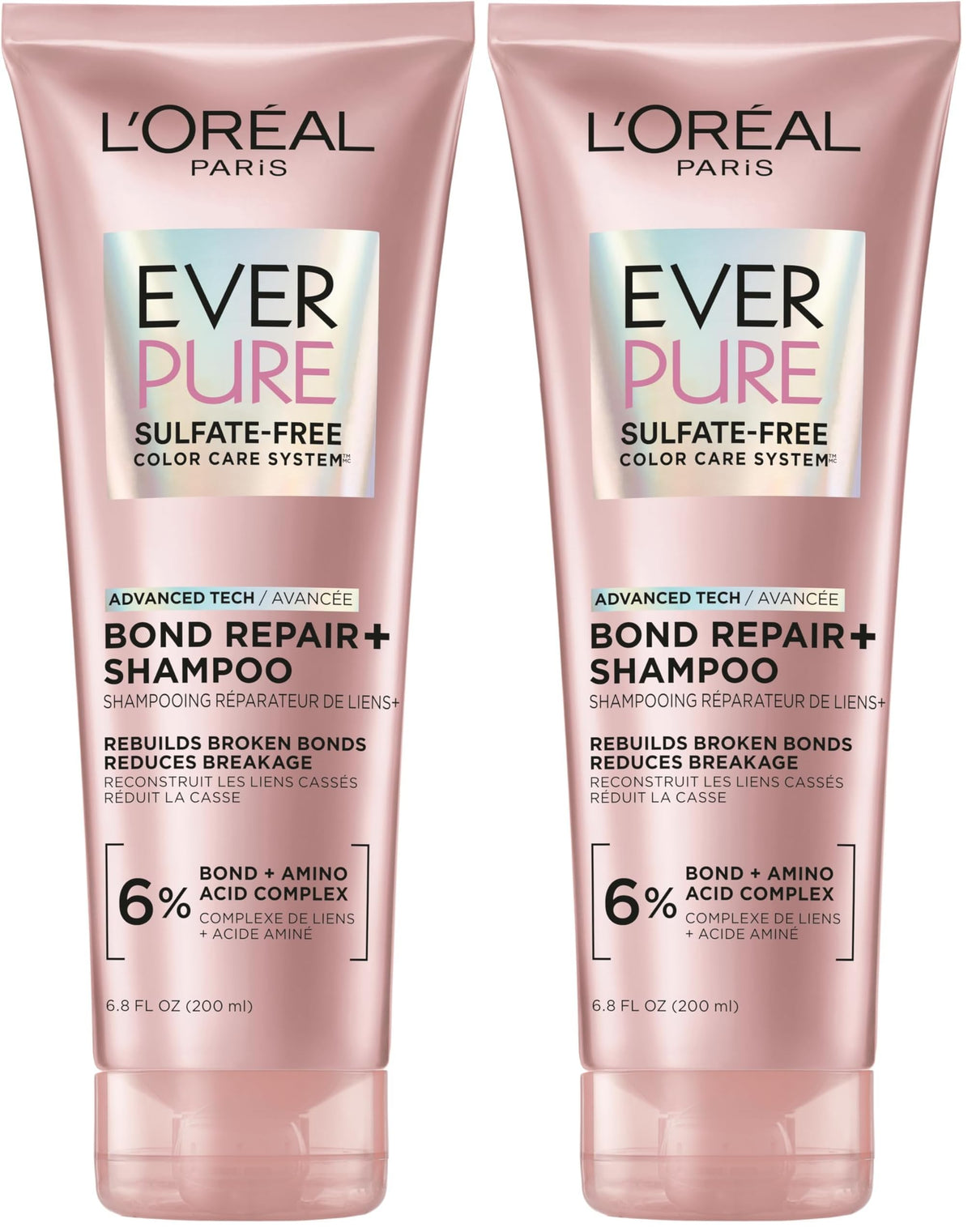 L'Oreal Paris Sulfate Free Bond Repair+ Shampoo, Hair Shampoo with Bond + Amino Acid Complex, Strengthens and Repairs Damaged or Color Treated Hair, EverPure, 6.8 Fl Oz (Packaging May Vary)