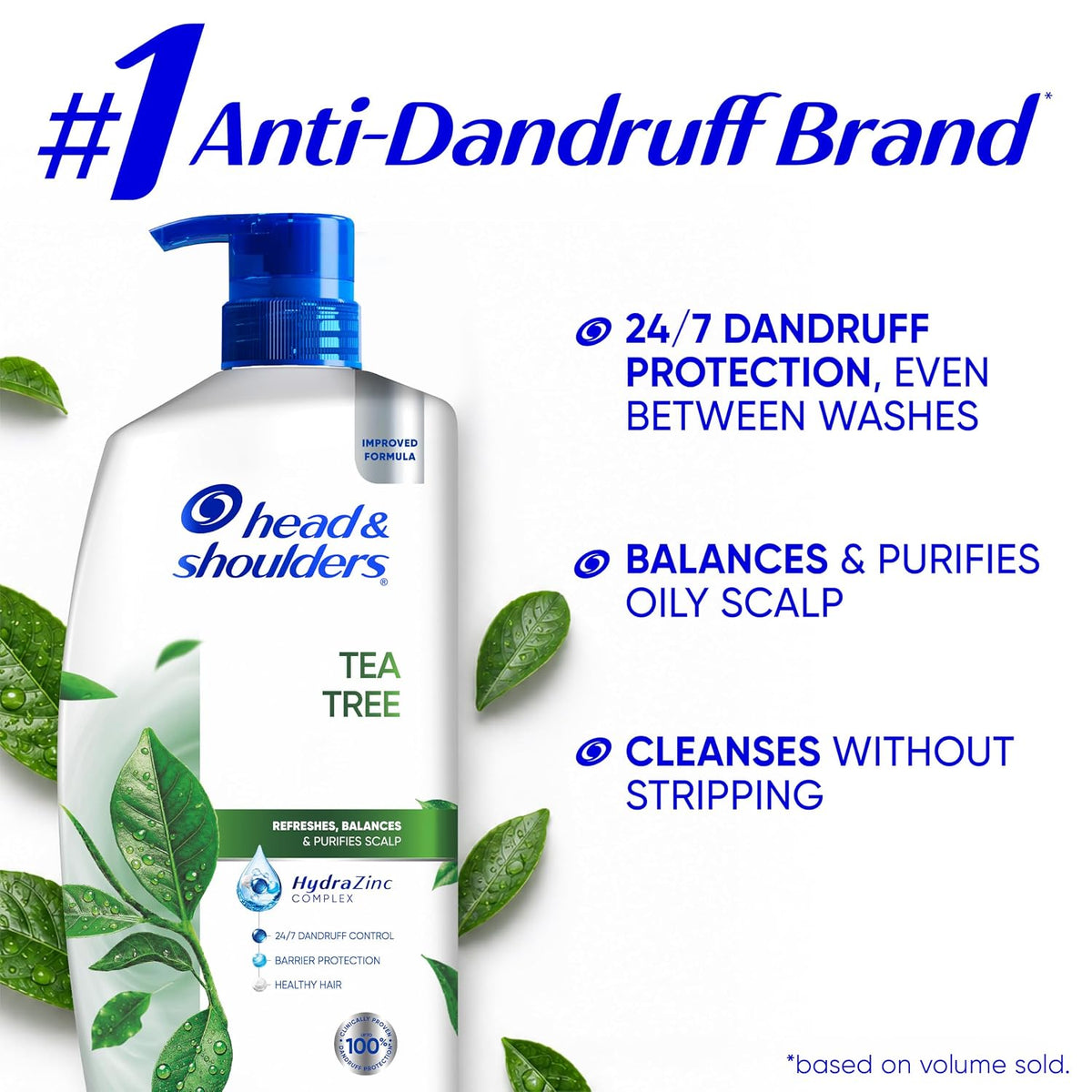 Head & Shoulders Tea Tree Oil 2-in-1 Anti-Dandruff Shampoo and Conditioner, 72-Hour Protection, 1% Pyrithione Zinc, 28.2 fl oz