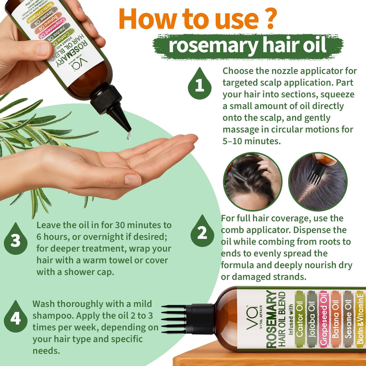 Blend Of Pure Rosemary Oil For Hair Growth 6 Fl Oz With Castor, Batana Oil