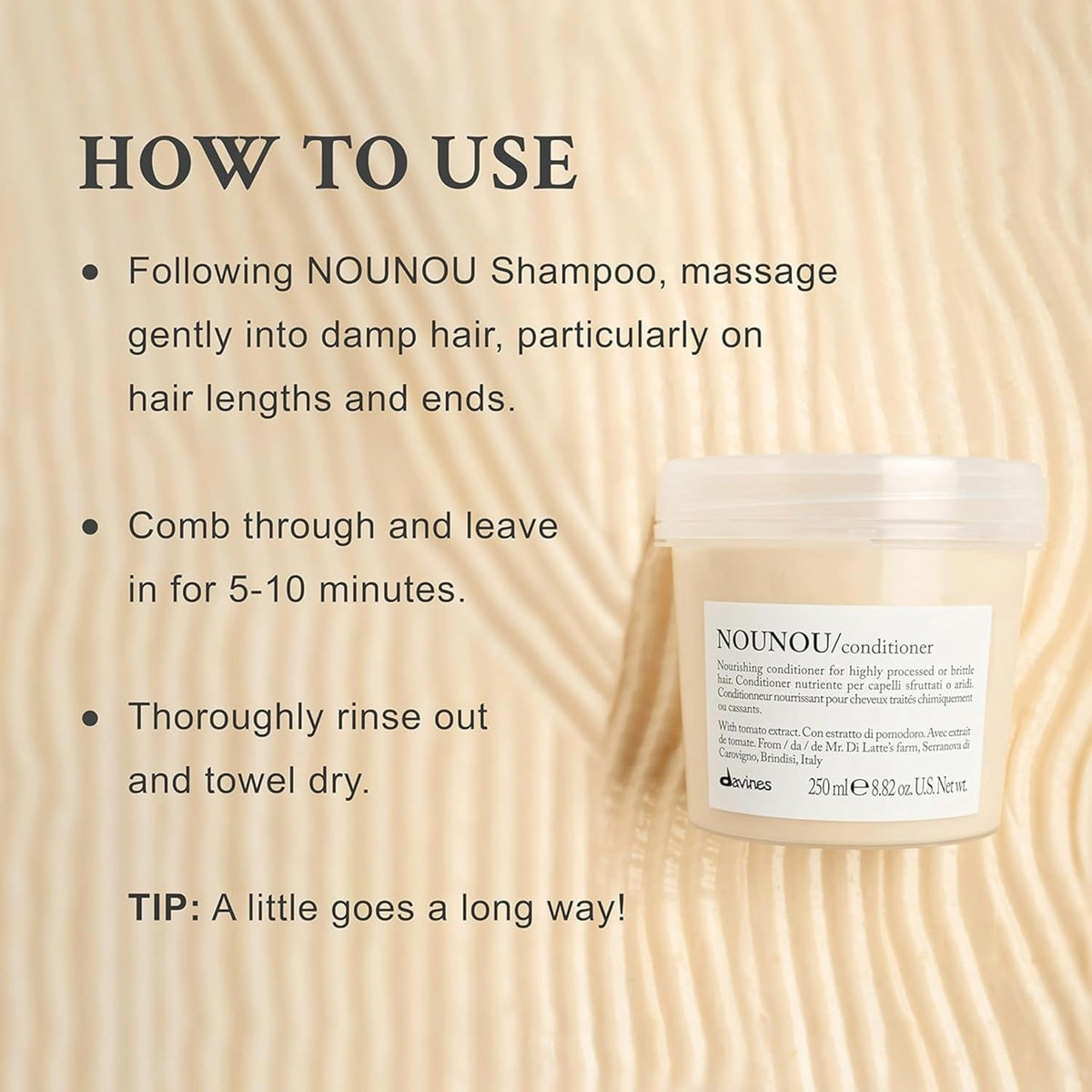 Davines NOUNOU/Conditioner, Nourishing & Repairing Formula for Damaged, Processed or Brittle Hair - Restores Body & Shine with Lupin - Untangles & Softens Chemically Treated Hair