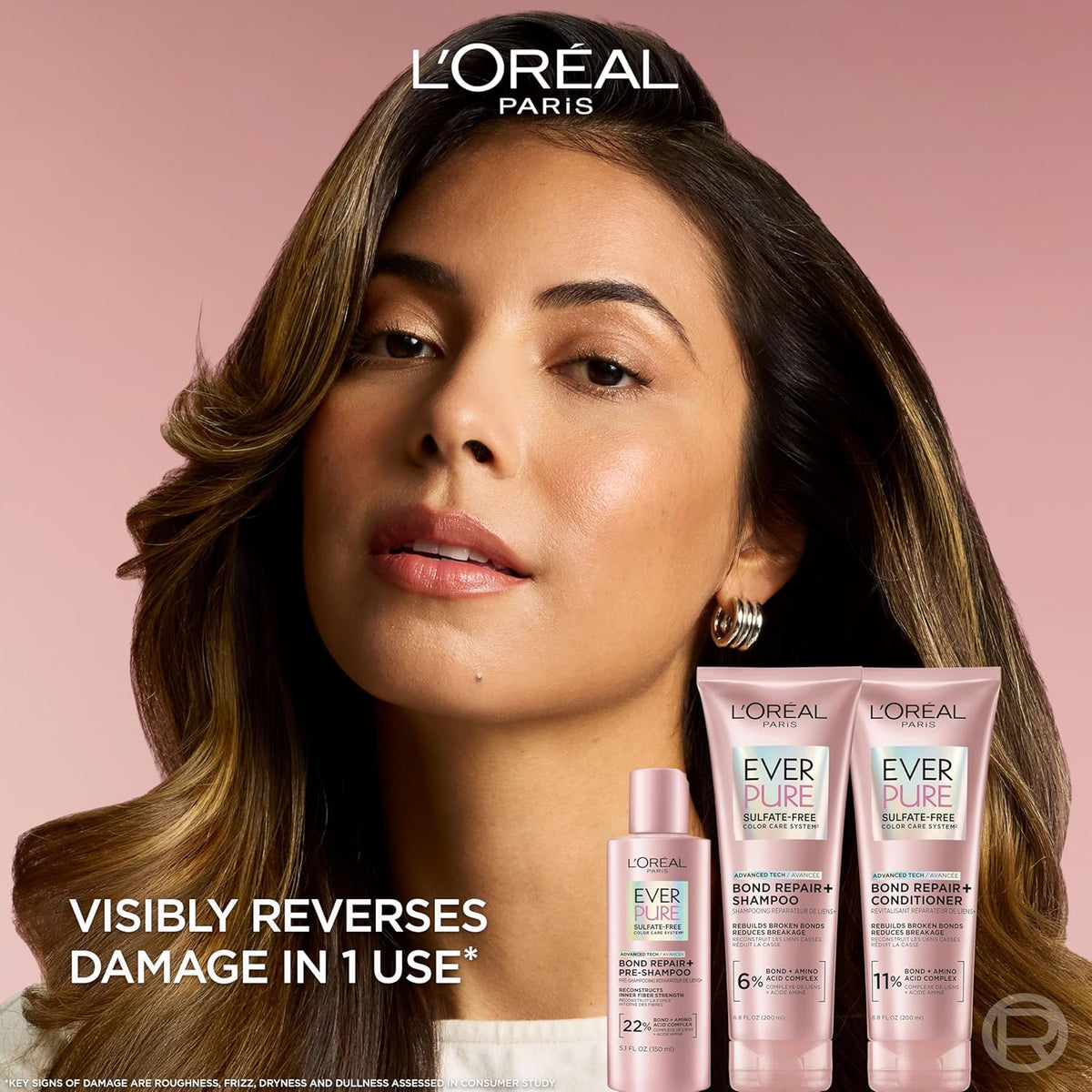L'Oreal Paris Sulfate Free Bond Repair+ Shampoo, Hair Shampoo with Bond + Amino Acid Complex, Strengthens and Repairs Damaged or Color Treated Hair, EverPure, 6.8 Fl Oz (Packaging May Vary)