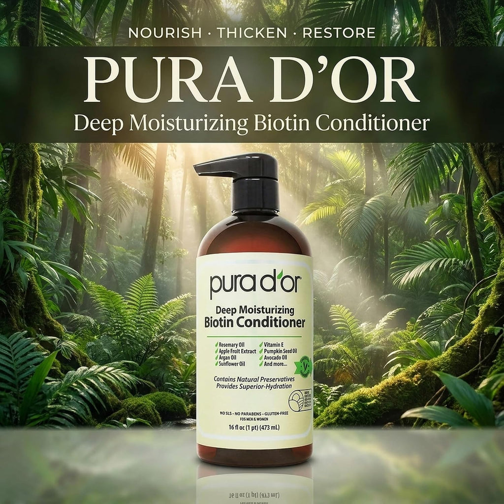 PURA D'OR Deep Moisturizing Biotin Conditioner for Dry, Damaged Hair, 16oz